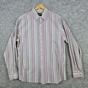 No Boundaries Men's Dress Shirt Size M 38/40 Multicolor Stripes 100% Cotton HOLE